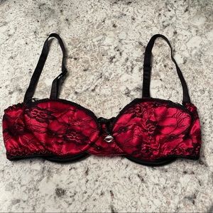 Coquette Bra Red with Black Floral Lace Kiss Charm
